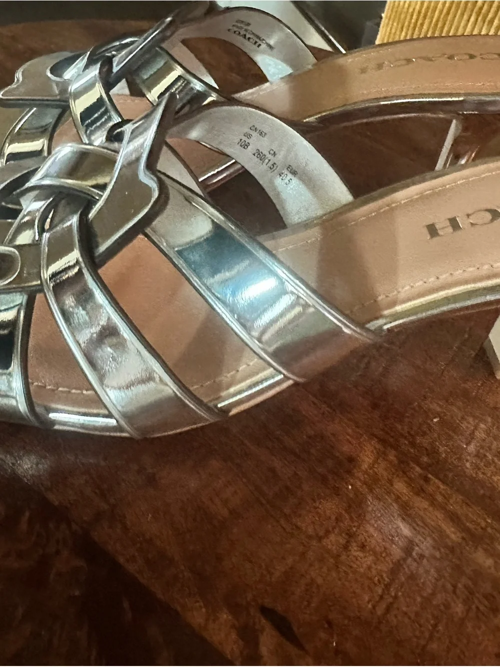 Coach Silver Metallic Knot-Detail Slide Heels